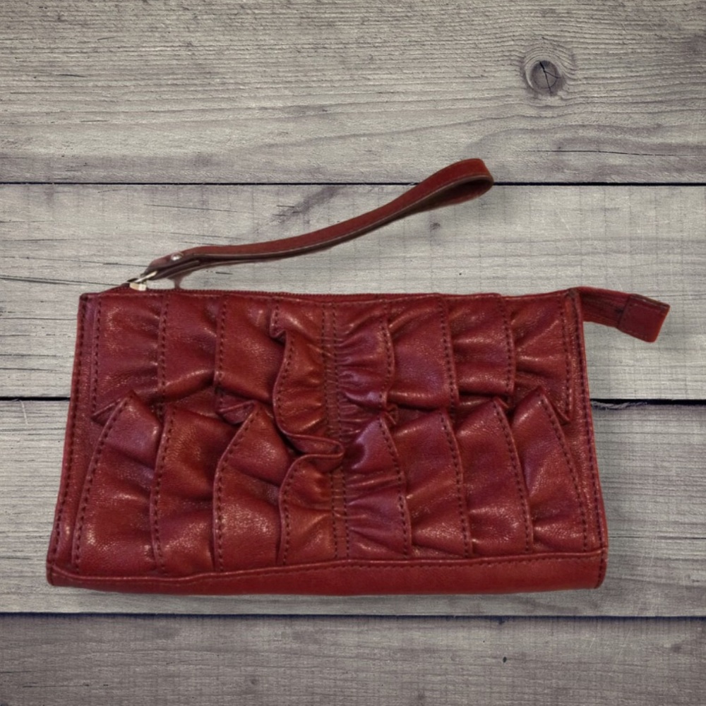 Nine West Cranberry Red Leather Clutch